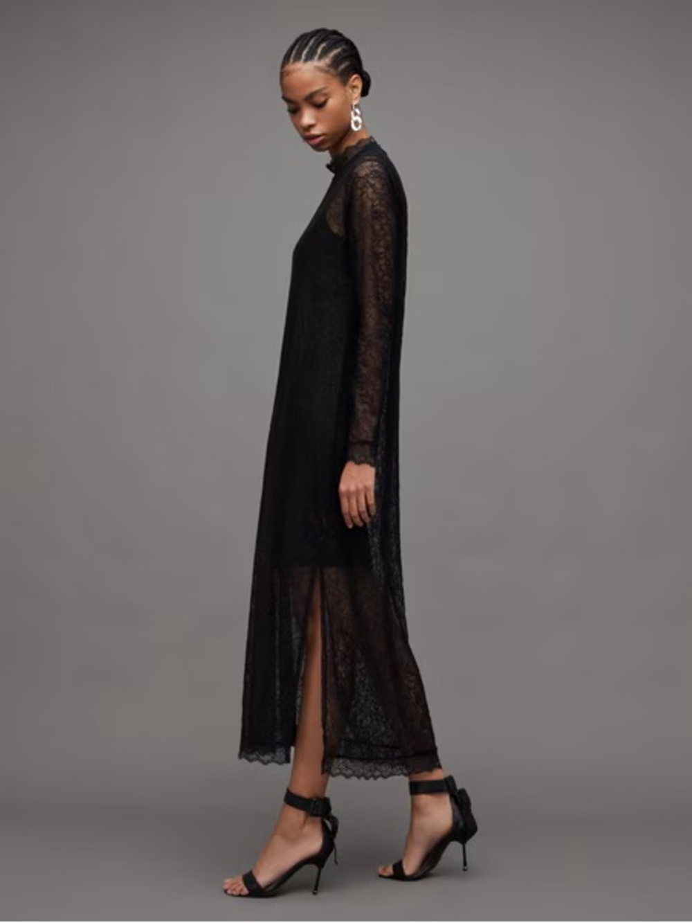 All Saints Black Lace Maxi Dress with Long Sleeves Size 2 BNWT - Picture 1 of 11